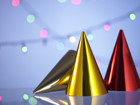 Happy new year top hat with a festive glitter backgroundの写真素材