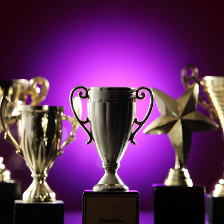 group of the trophy with purple background