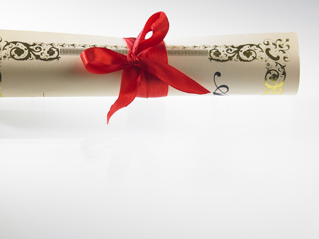 Close up certificate with the red ribbonの写真素材