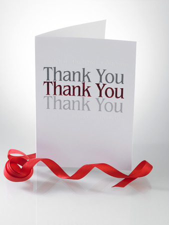 Thank you card with the ribbonの写真素材