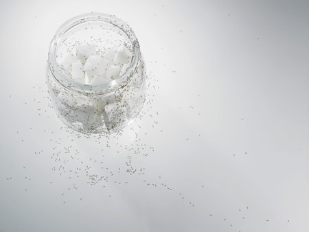cube sugar surrounded by antsの写真素材