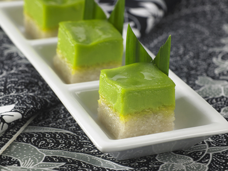 Serimuka Kuih also known as the Pandan Custard Cakeの写真素材