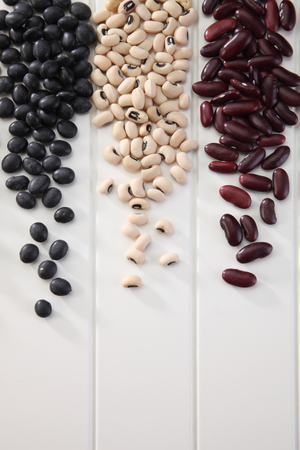 various type of beans on the white backgroundの写真素材