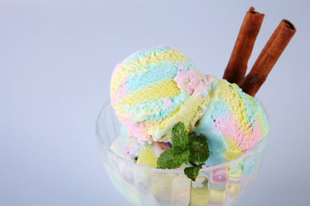 raibow ice cream in sundae cupの写真素材