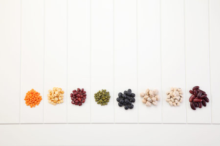 various type of beans on the white background