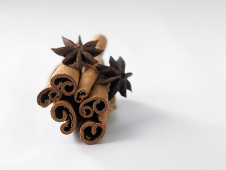 anise and cinnamon isolated on white background