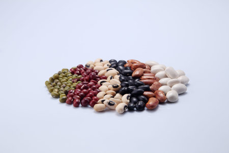 assorted beans arranged in a round shape