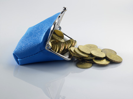 coins in the blue color purseの写真素材