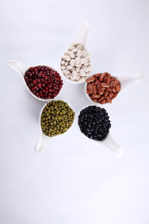 five different colour organic soup beansの写真素材