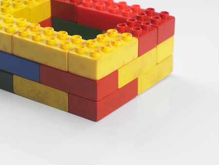 Plastic building blocks isolated on white backgroundの写真素材