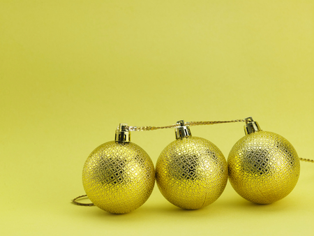 christmas ornament ,christmas ball on the yellow backgroundの写真素材