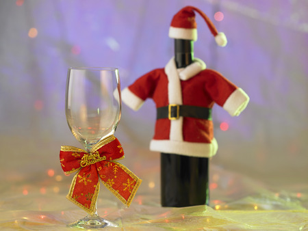 wine glass with big ribbon bowの写真素材