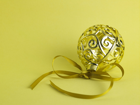 christmas ornament ,christmas ball on the yellow backgroundの写真素材