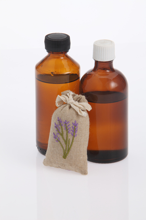 sachet of lavender and esssential oilの写真素材