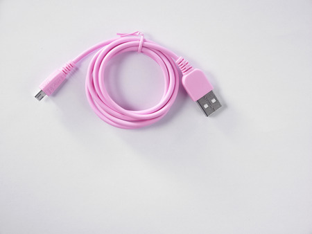 pink color usb cable for smartphoneの写真素材