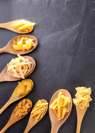 Variety of types and shapes of Italian pasta. Dry pastaの写真素材