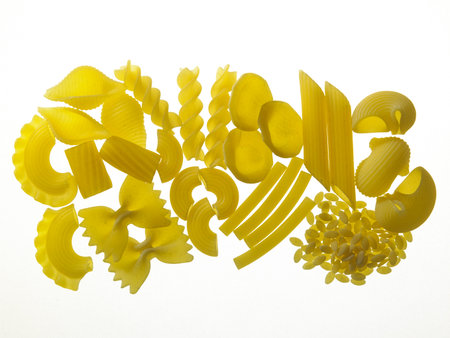 various pasta on the white background