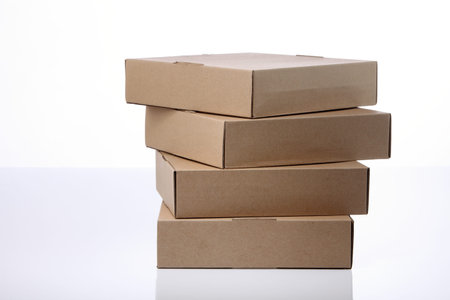 stack of brown box on the white background