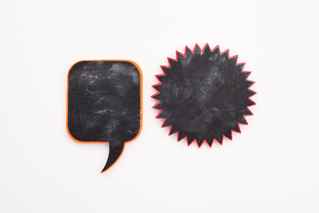 blank blackboard speech bubble shape  for copy space on the white backgroundの写真素材