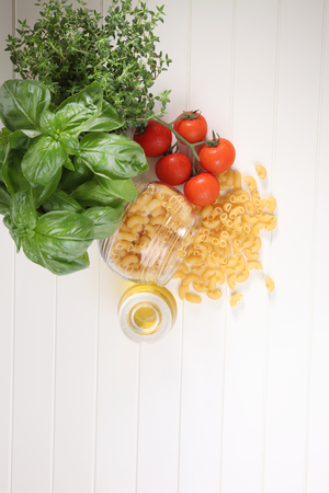 basil pot plant and macaroniの写真素材