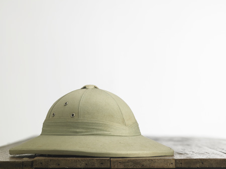 Vintage colonial hat on the wooden tableの写真素材