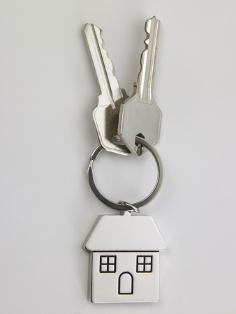 pair of the house key with house shaped keyringの写真素材