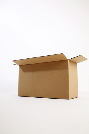 opened cardboard box isolated on a white background.の写真素材