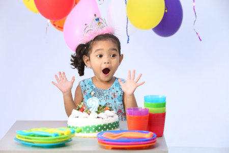 Happy Child in front of  birthday cake -surprise