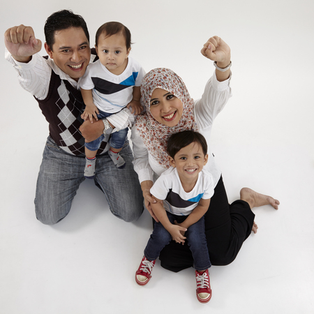 high angle shot of the malay family of fourの写真素材