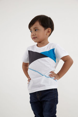 low angle of a malay boy hand on waistの写真素材