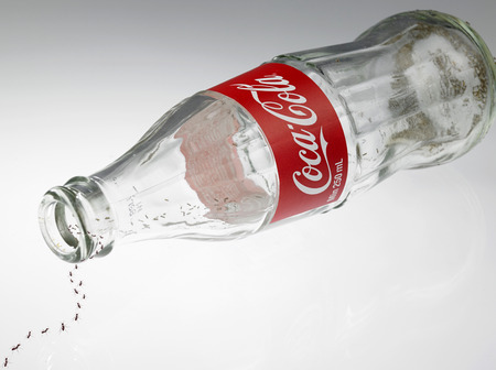 KUALA LUMPUR, MALAYSIA - june 6TH, 2015. A bottle of Coca Cola soft drinks.3d render of the ant to empty coca cola bottleのeditorial素材