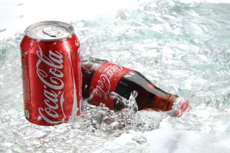 kuala Lumpur,Malaysia 15th April 2015,Editorial photo of Classic Coca-Cola Bottle in crushed ice.のeditorial素材