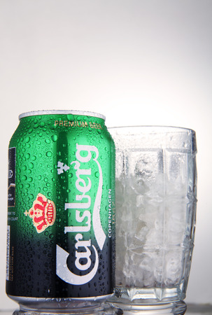 KUALA LUMPUR, 1st May 2015,Carlsberg beer with glass of crushed iceのeditorial素材
