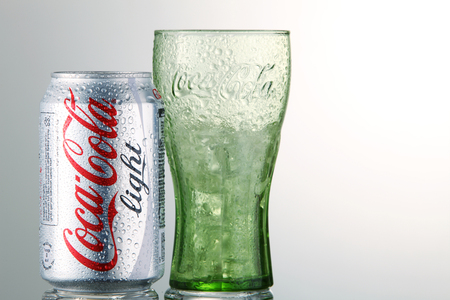 KUALA LUMPUR, 1st May 2015,coca cala light  with glass of crushed iceのeditorial素材