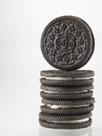 KUALA LUMPUR, MALAYSIA - June19TH 2015.Oreo isolated on white background. Oreo is a sandwich cookie consisting of two chocolate disks with a sweet cream filling in betweenのeditorial素材