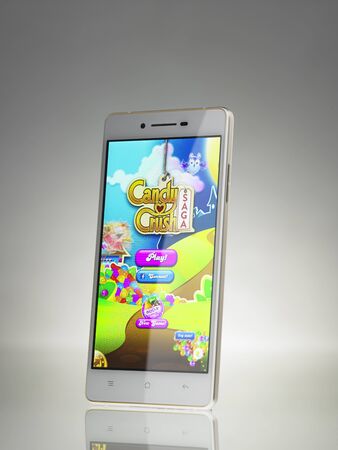 KUALA LUMPUR, MALAYSIA - July 2nd 2015. Close up of the candy crush saga game applicationのeditorial素材