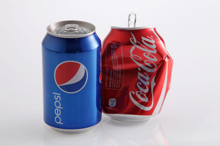 Kuala Lumpur,Malaysia.Jan 6, 2016 Photo of a Coca-Cola and Pepsi classic cans. Concept of...