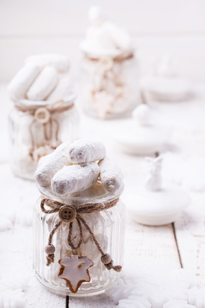 Vanilla cookies in powdered sugar.Christmas decorationの写真素材