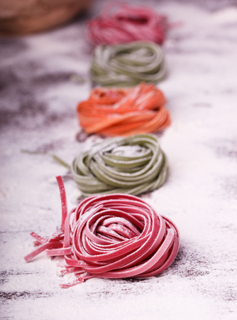 Colorful pasta tagliatellの写真素材