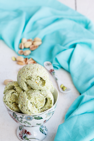 Pistachio ice cream in cream.selective focusの写真素材