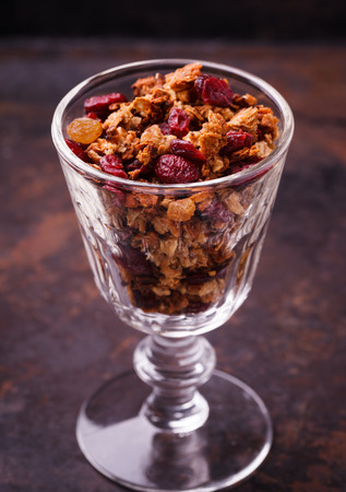Granola in a glass.Breakfast useful, selective focus.の写真素材