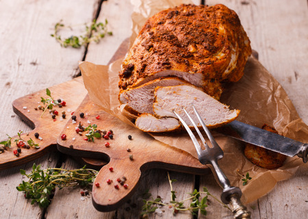 Chicken pastrami with thyme.selective focusの写真素材