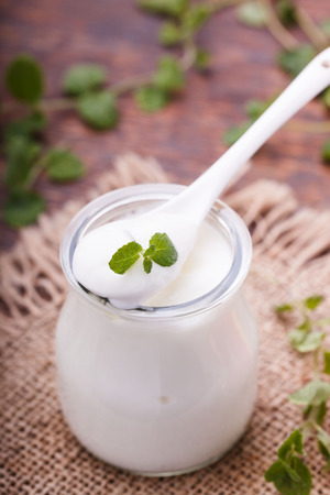 Yogrut in a jar,homemadeの写真素材