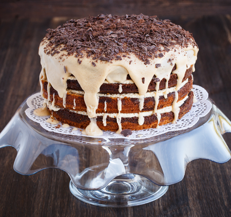 Marble cake with coffee beans, sprinkled with chocolate shavings.selective focusの写真素材