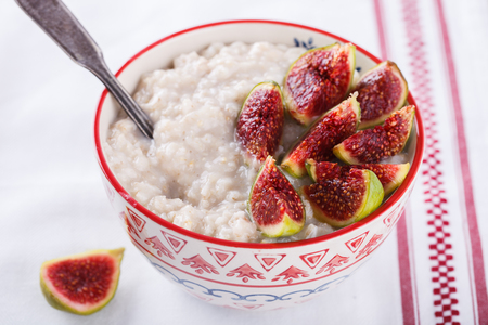 Oatmeal with figs.Healthy Breakfast.selective focusの写真素材