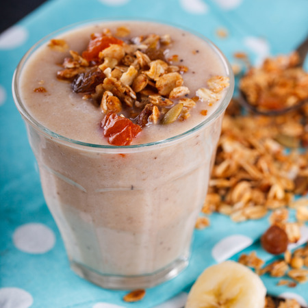 Banana smoothie homemade granola.の写真素材