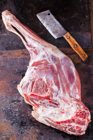 Raw leg of lamb.selective focusの写真素材