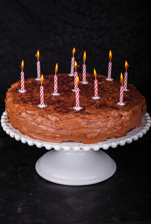 Chocolate cake on a dark backgroundの写真素材