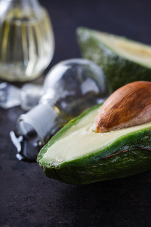 Avocado oil on a dark background.selective focus.の写真素材