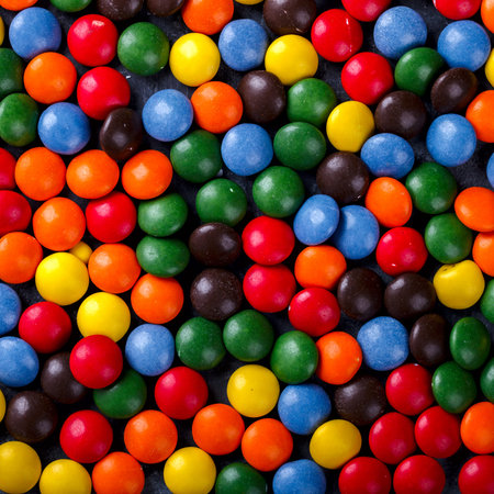 Background of Bright Colored Candy top view. Copy space. selective focus.